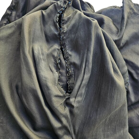 70s Oleg Cassini Black Silk Maxi Sheath Intricate Beading Open Back Womens Sz 6 - Picture 12 of 13